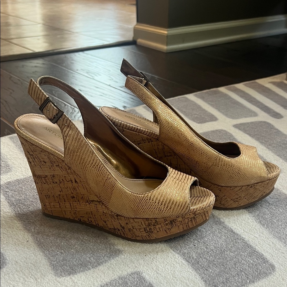 Arturo Chiang Tan Peep-Toe Wedges